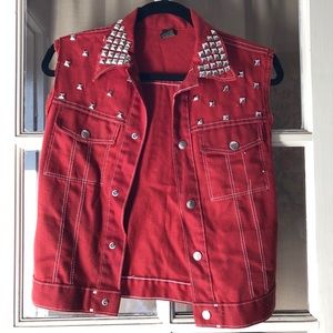 Studded Red Denim Vest